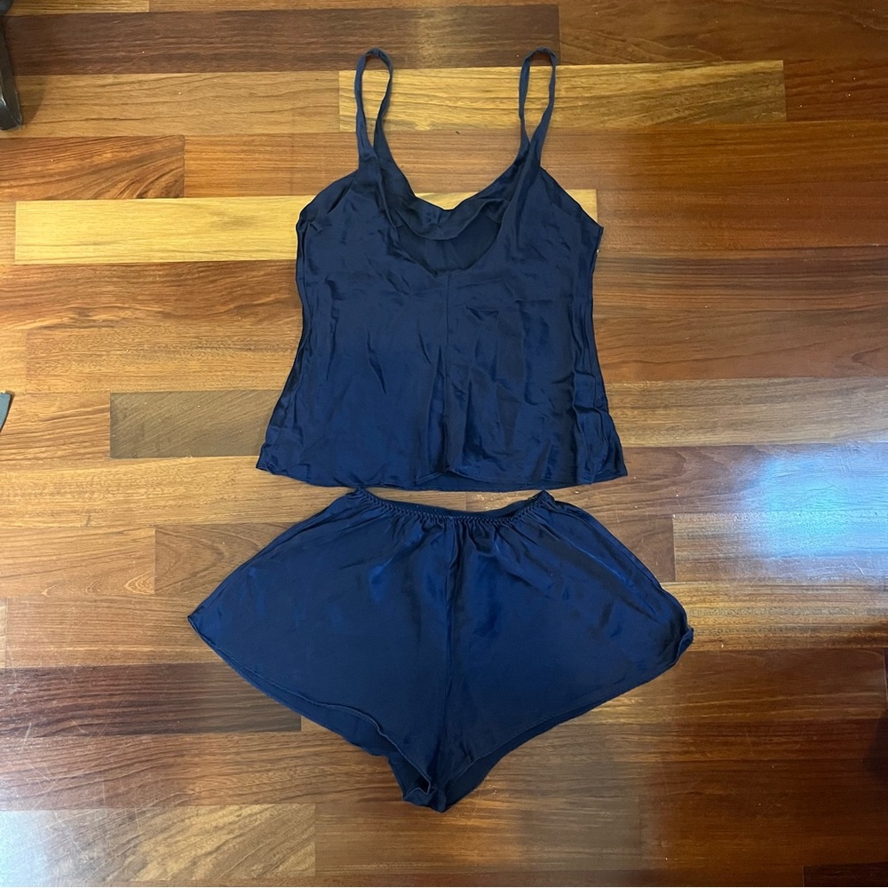 Women's Navy Blue Silk Sleepwear Set